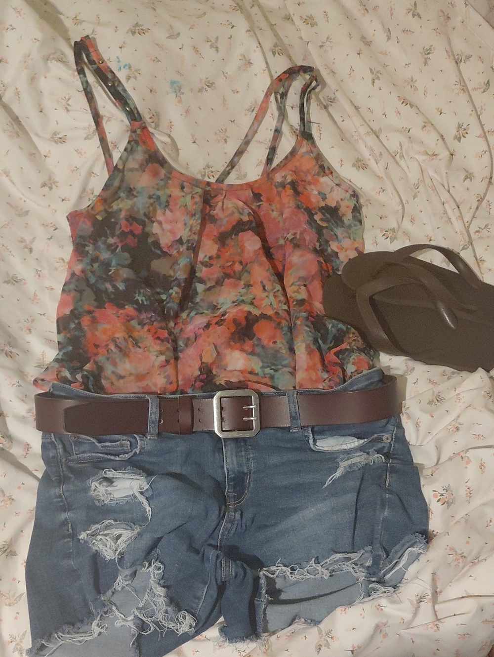 Decree Floral Sheer Spaghetti Strap Camisole - Coral, Teal, Black